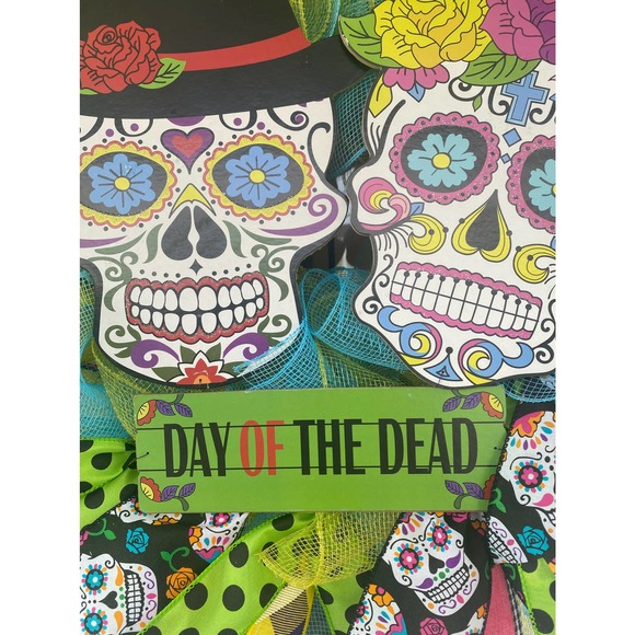 Day of the Dead Sugar Skull Los Dias De Los Muertes Halloween Wreath Sign Decor - Picture 4 of 9